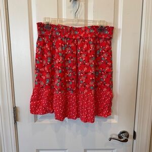 LOFT Red Floral A-Line Skirt